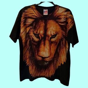 Vintage USA Single Stitch 90's LG TShirt AOP Lion Made At The Beach Trinity READ